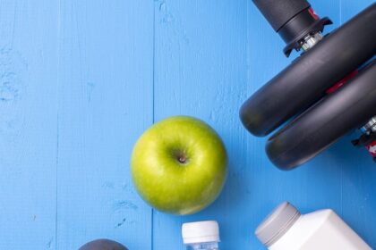 high angle view of exercise equipment with food and royalty free image 1580167189 بعد سن الـ40..أفضل 10 طرق لفقدان الوزن الزائد مجلة نقطة العلمية