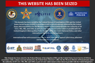 صورة تظهر أنه تم الاستيلاء على نطاق الموقع بحسب ماهو مكتوب على الموقع المستولى عليه، من قبل مكتب التحقيقات الفيدرالي (FBI) والخدمة السرية للولايات المتحدة (USSS)، وذلك وفقا لأمر مصادرة حصل عليه مكتب المدعي العام للولايات المتحدة للمنطقة الغربية من ولاية بنسلفانيا تحت سلطة 18 U.S.C. 981 و982 و1030، كجزء من إجراءات إنفاذ القانون المتخذة.